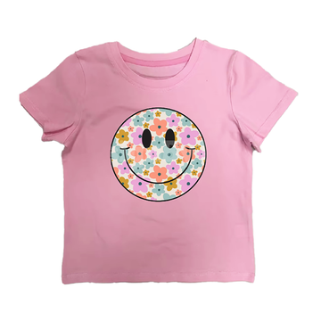 SPRING SMILE PRINT W-STONES ON JERSEY SHORT SLEEVE TEE