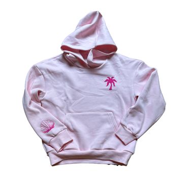 HIBISCUS,PALM & SHELL PUFF PRINT ON PULLOVER HOODIE