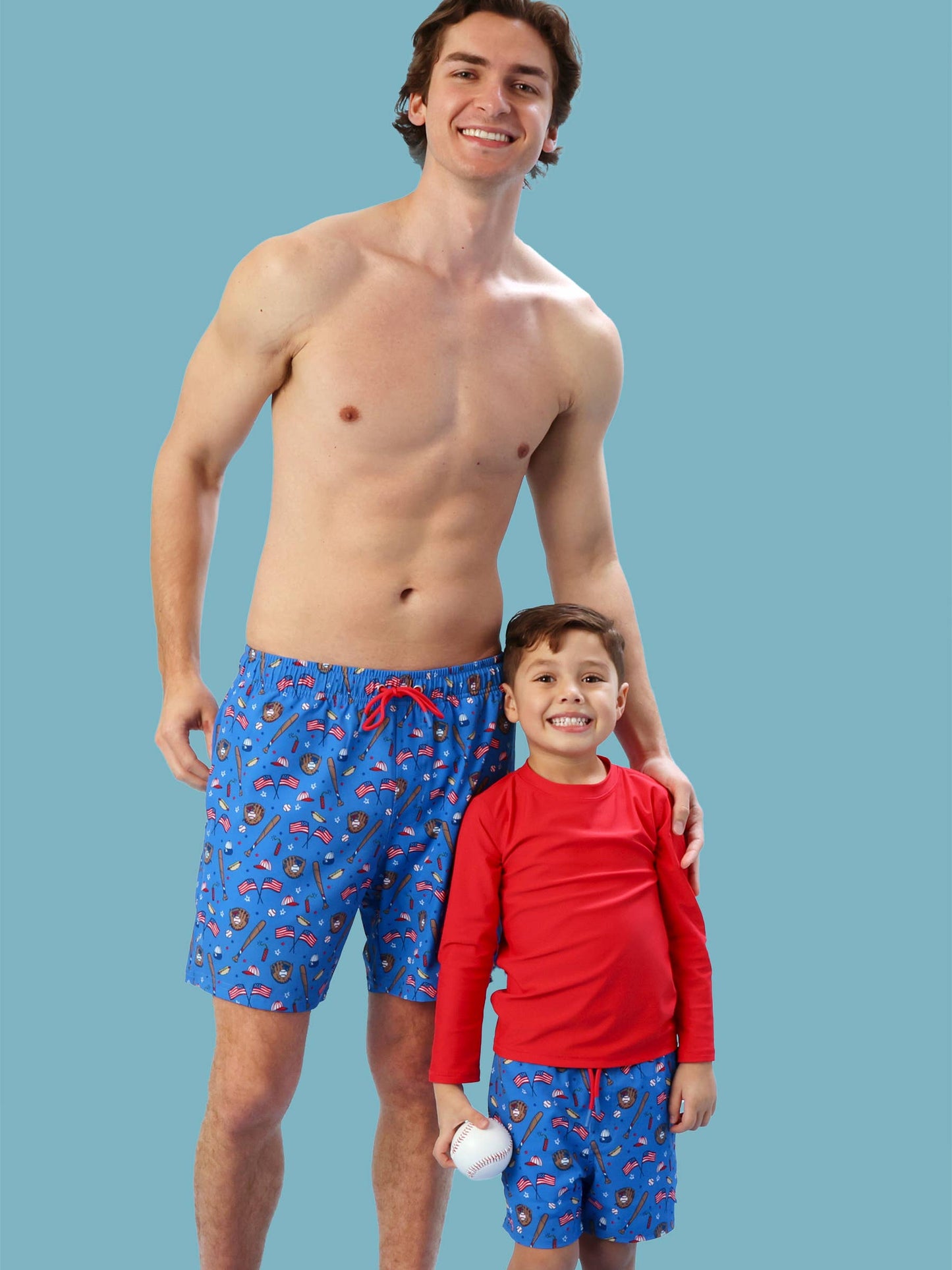 Boys Blue Stars & Strikes Baseball Performance Hybrid Swim Trunks