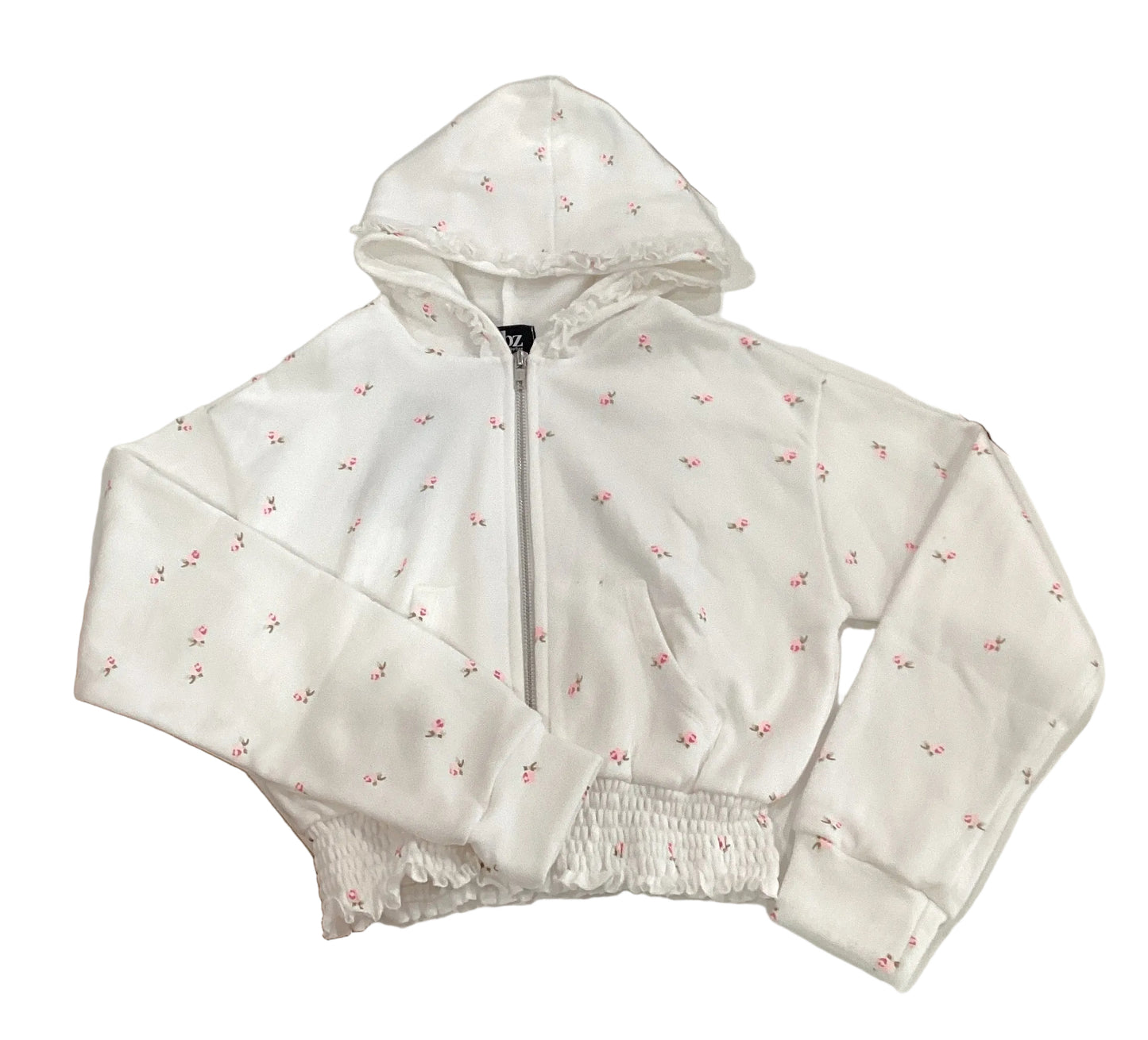 OFWHT/PINK FLWR SMOCKED WAIST JACKET