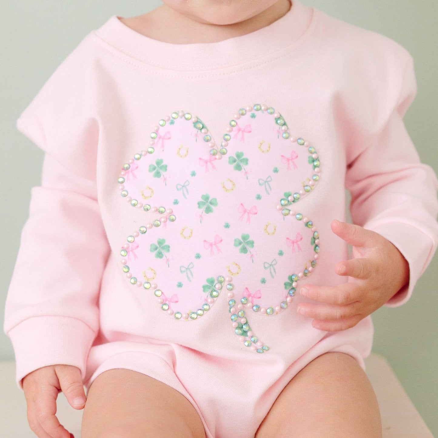 Ditsy Shamrock Patch St. Patrick's Day Long Sleeve Romper