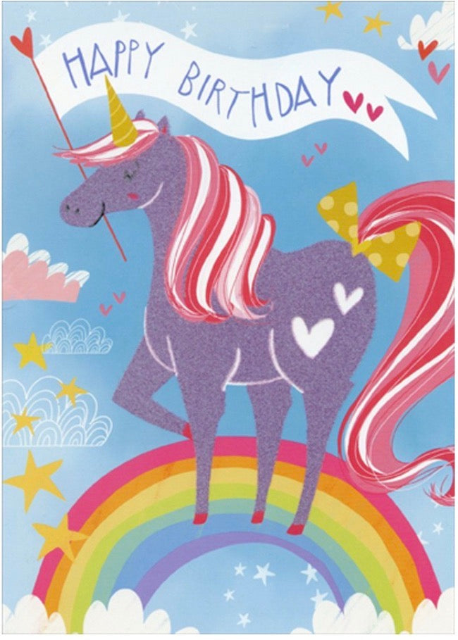 UNICORN FLOCKED BIRTHDAY CARD