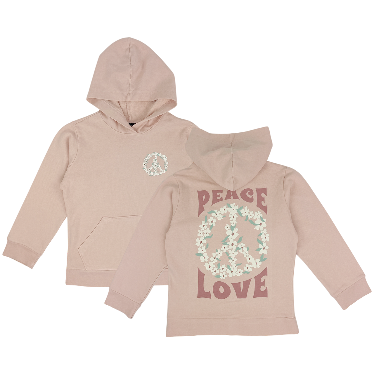 PEACE AND LOVE HOODIE:FADED PINK
