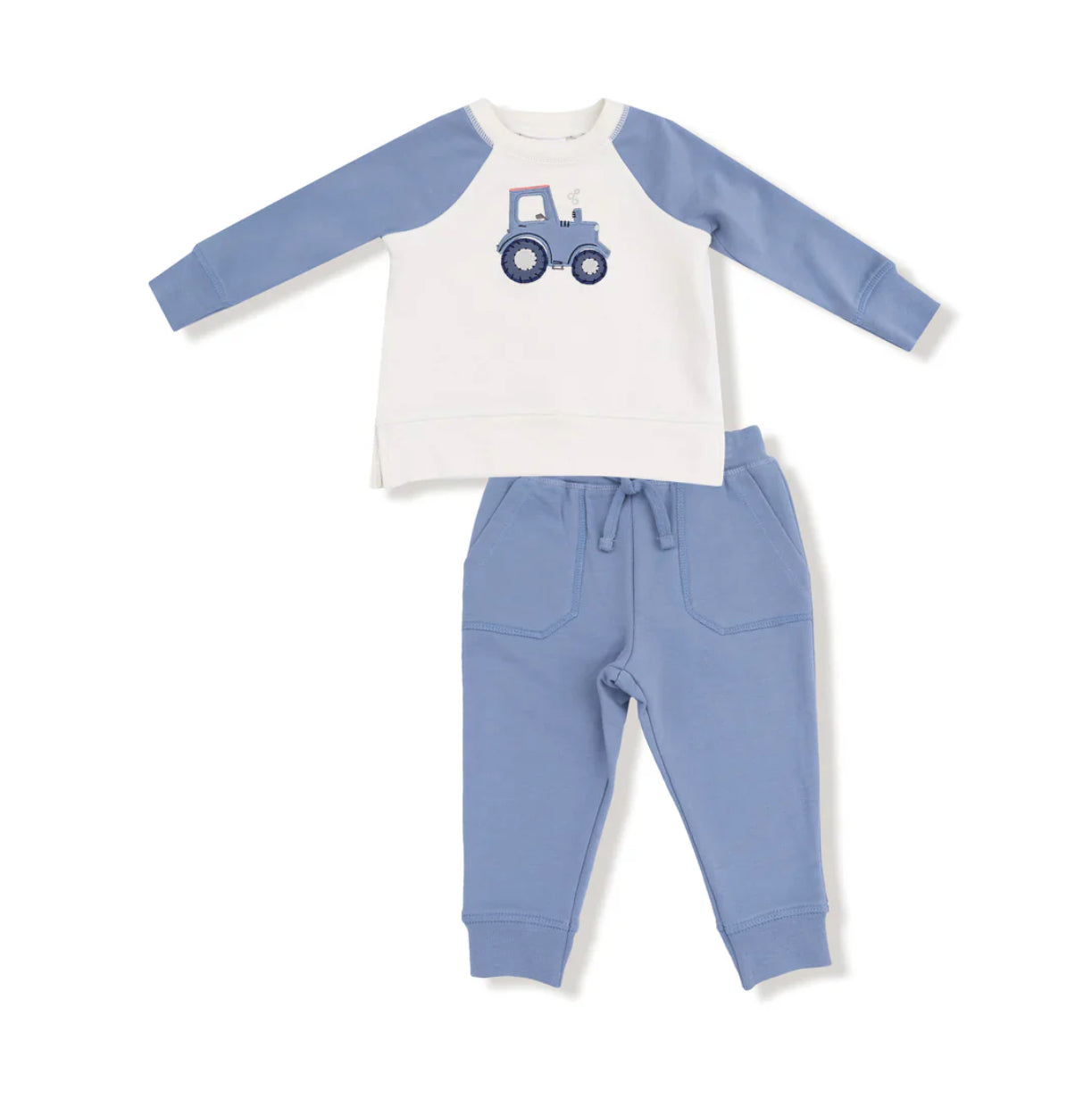 French Terry - Mini Tractors - Raglan Sweatshirt with French Terry Applique and Jogger