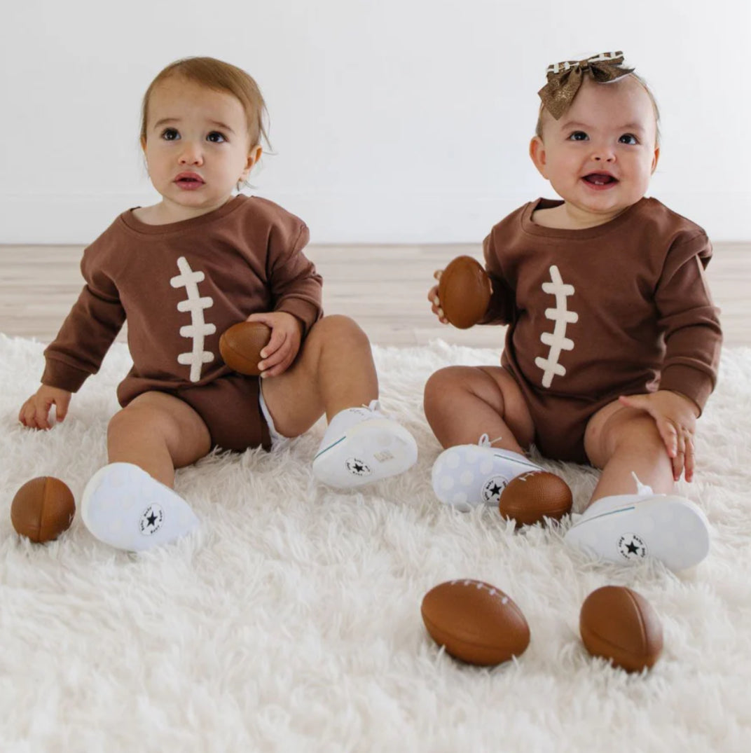 FOOTBALL LACE PATCH LONG SLEEVE ROMPER