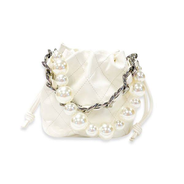 Pearl Handle Quilted Bucket Bag