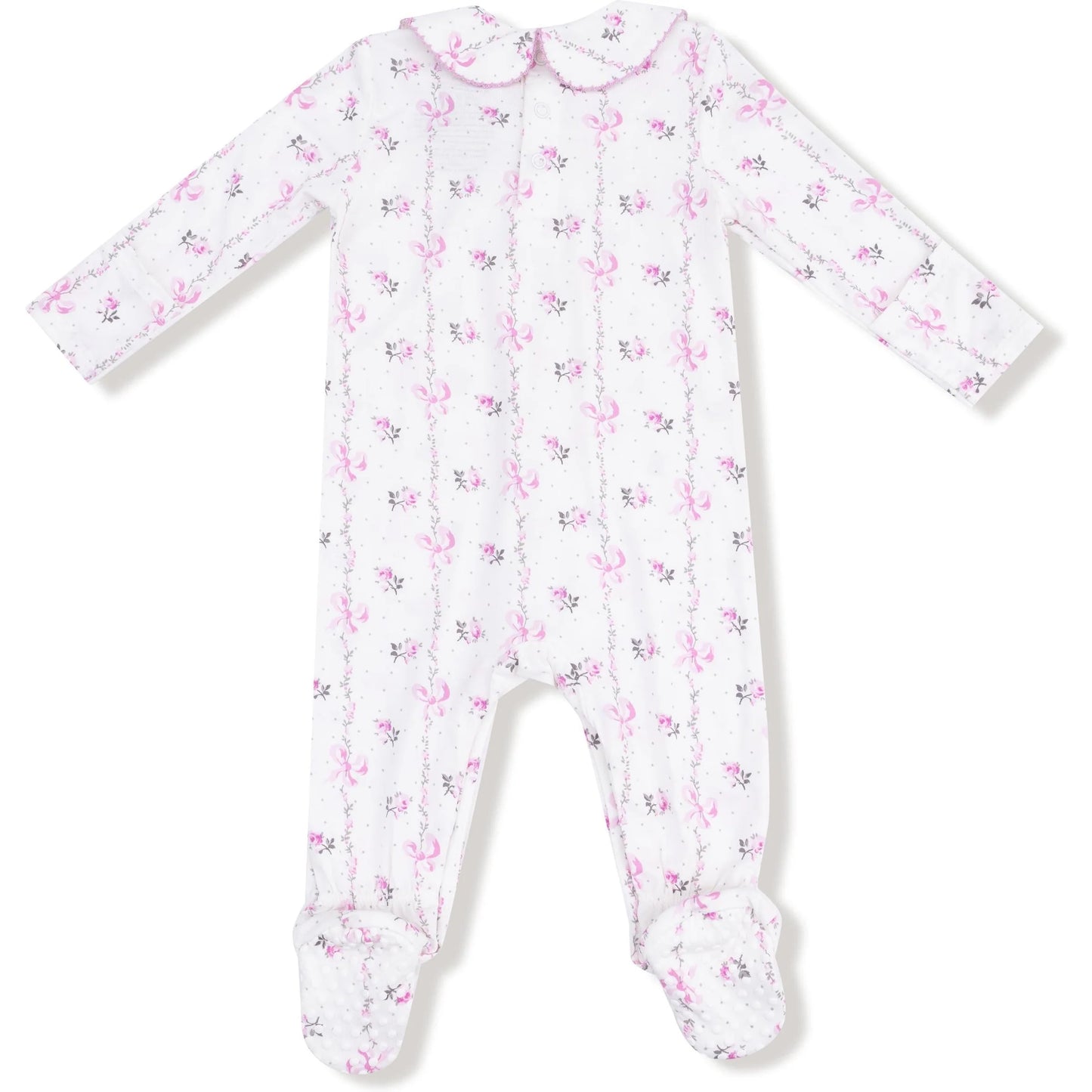 Dainty Buds And Bows Stripe - Smocked Peter Pan Snap Footie