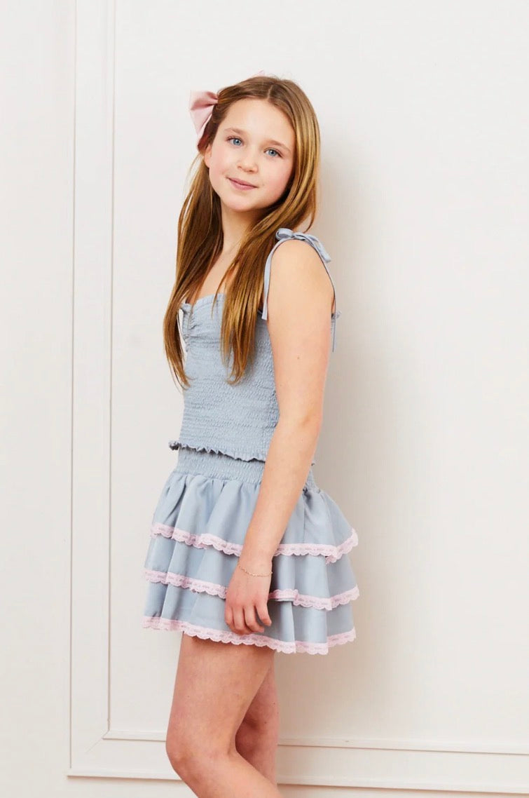 Georgia Grey Satin Smocked Top