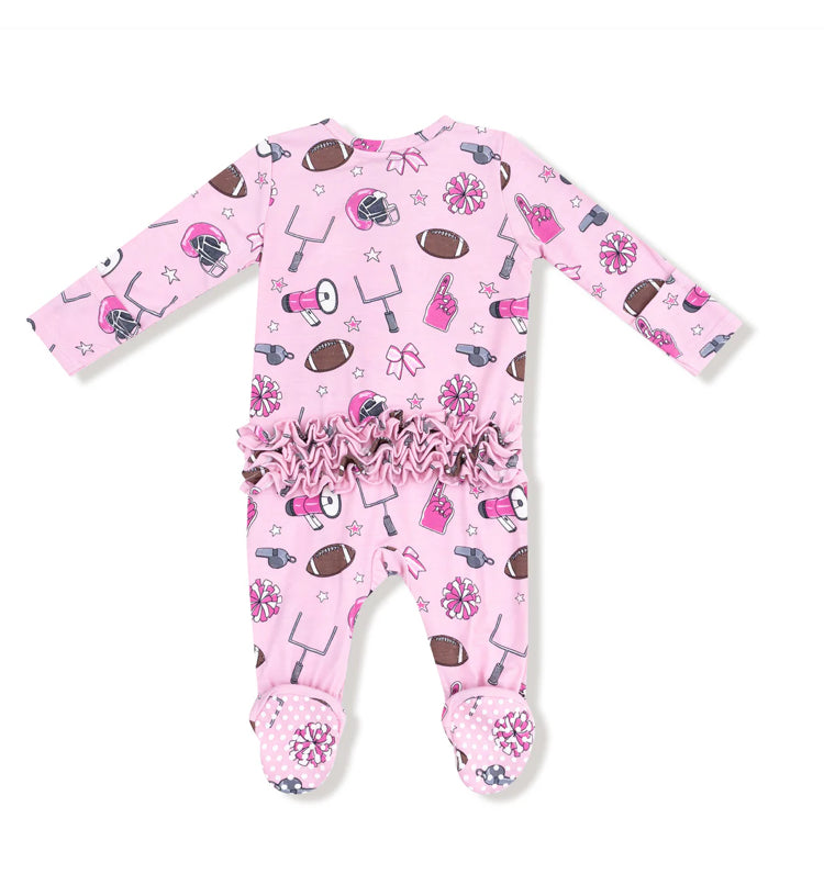 Game day - Pink - 2 Way Zipper Ruffle Back Footie