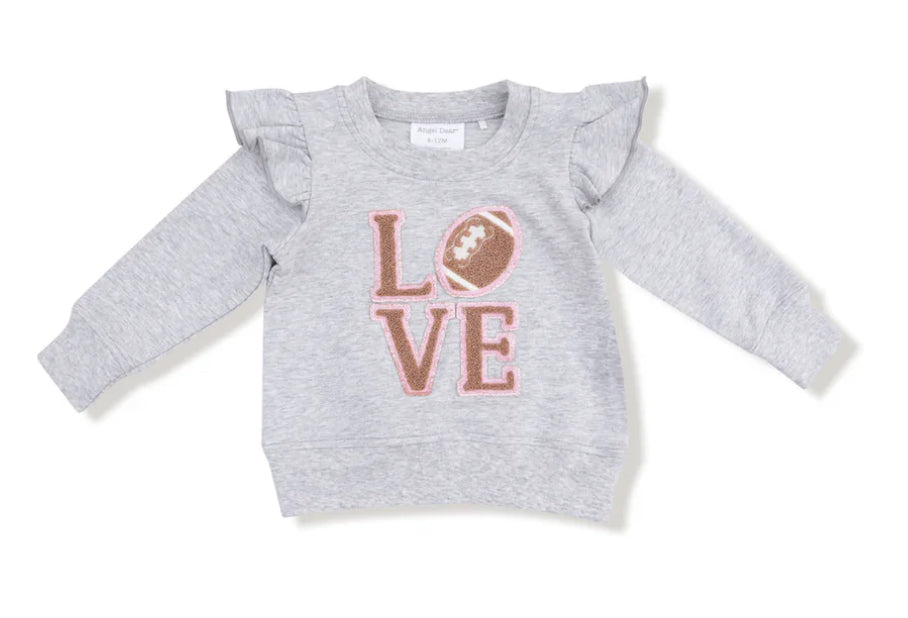 French Terry Sport - Varsity - Light Grey Heather - Ruffle Sweatshirt w/ Love Patch