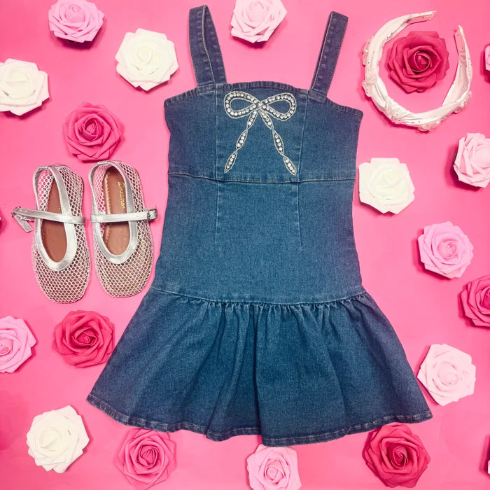 ELLIE CRYSTAL BOW DENIM DRESS
