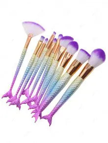 Mermaid ombre make up brushes 10 pcs w/ bag