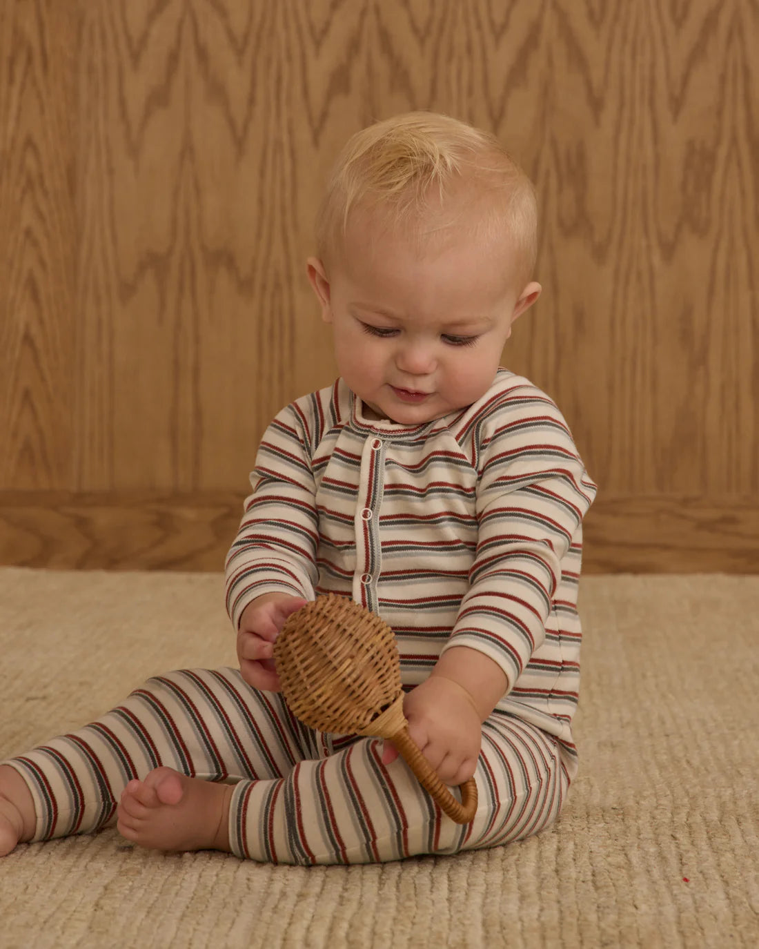 Organic Long John Pajamas || Holiday Stripe