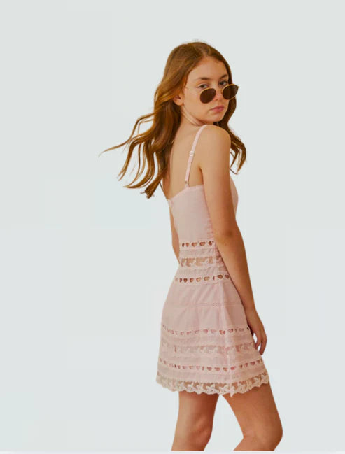 Isabella Pink Heart Bow Lace Dress