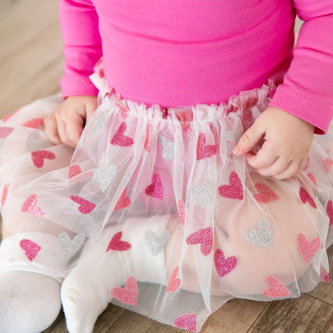 Glitter Heart Valentine's Day Long Sleeve Tutu Bodysuit: 12-18M