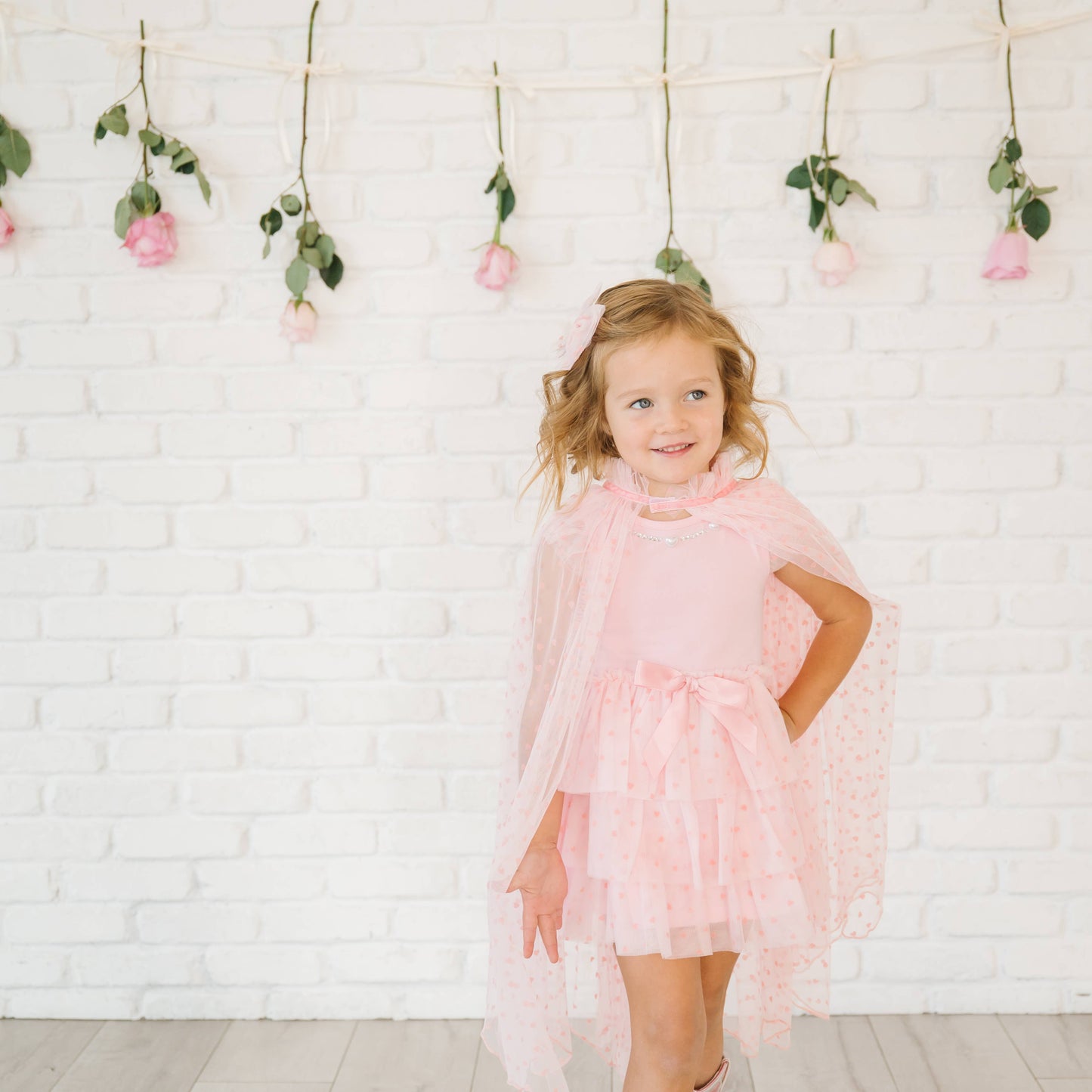 Flocked Heart Valentine's Day Tulle Bow Clip - Kids Hair Bow
