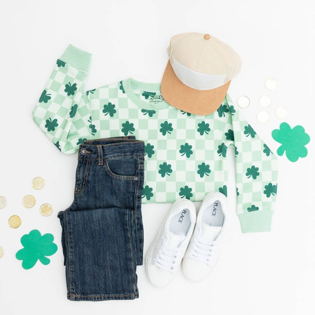 Shamrock Checkered St. Patrick's Day Sweatshirt - Sage