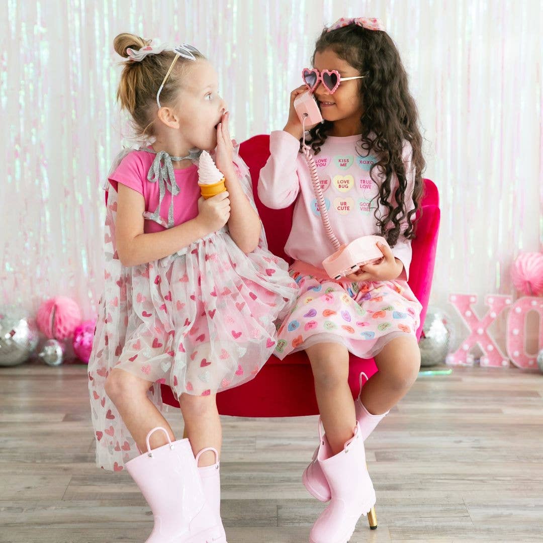 Glitter Heart Valentine's Day Short Sleeve Tutu Dress: