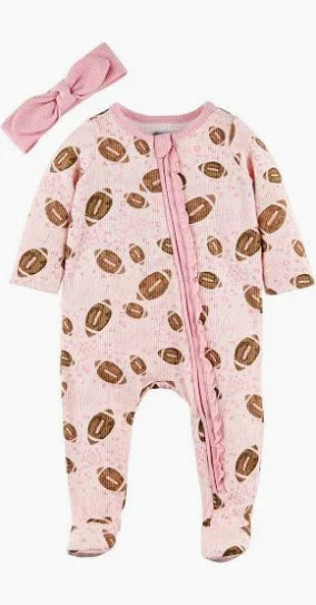 pink football sleeper and headband set