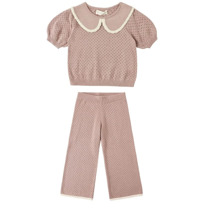 Rosewood Pointelle Collard Top And Pants Set