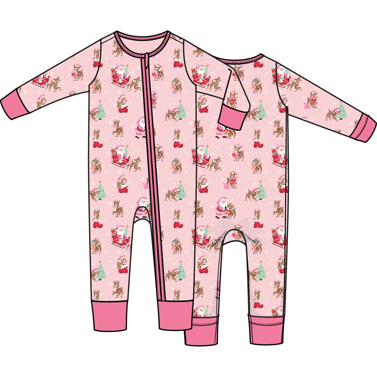 Vintage Reindeer & Santa Pink - Convertible Romper