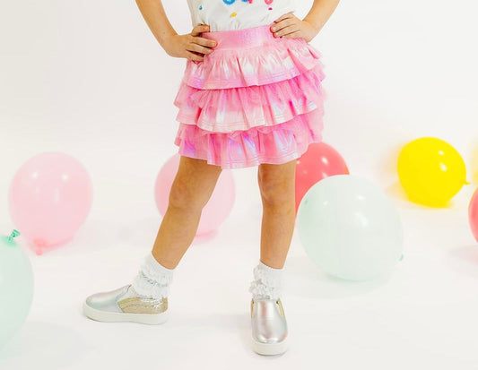 Pink Metallic and Tulle Layered Skort