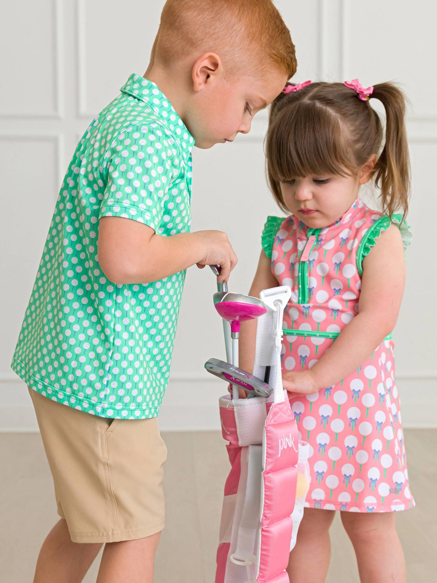 Girls Pink Tee Time Golf Flutter Sleeve Active Dress & Bike Short Set