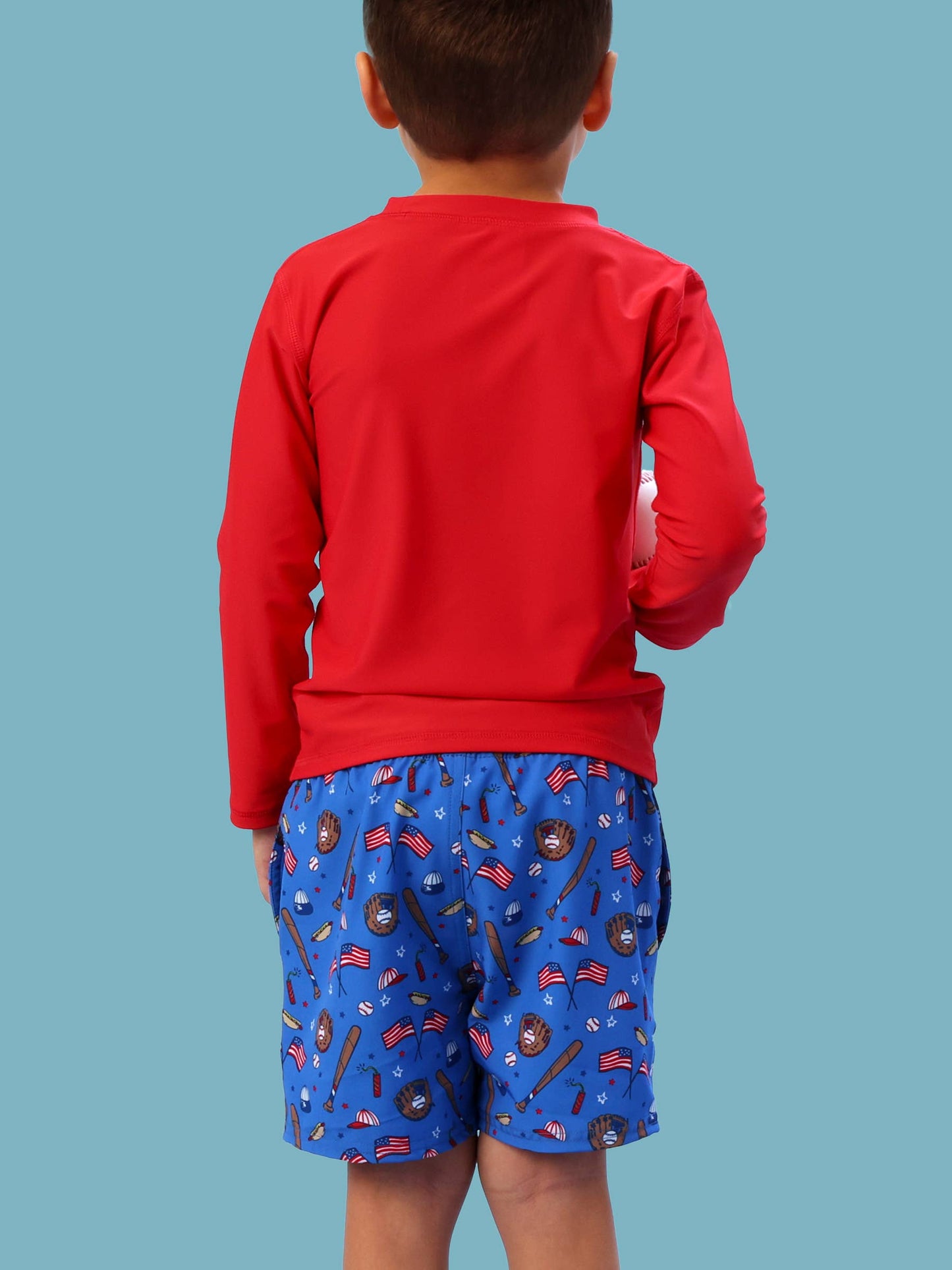Boys Blue Stars & Strikes Baseball Performance Hybrid Swim Trunks