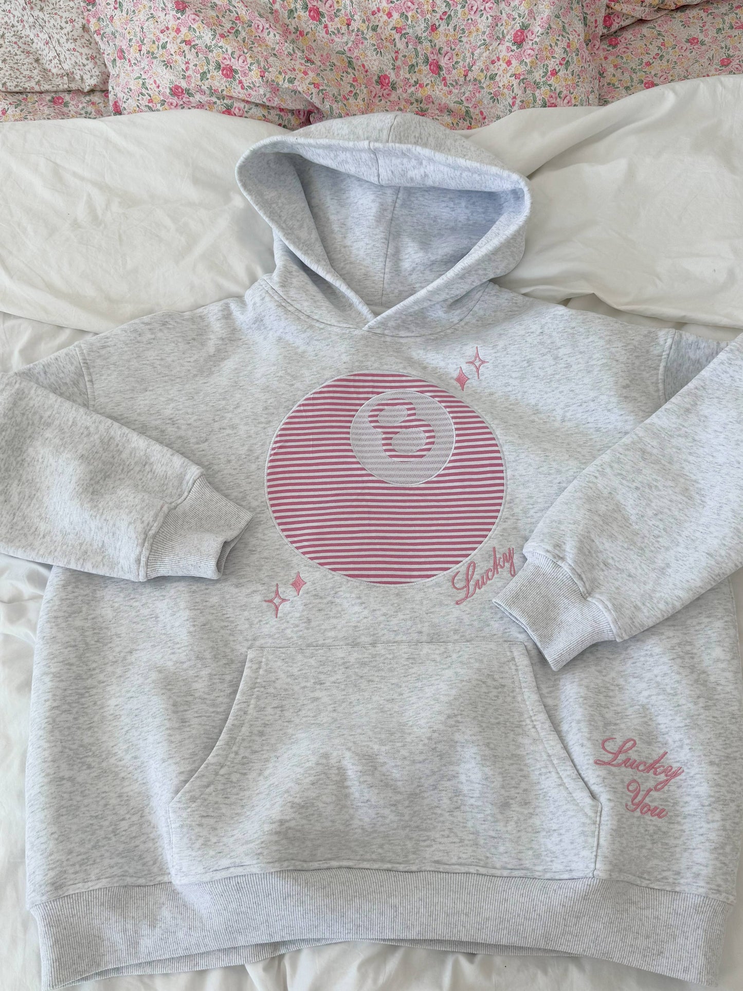 Pearl Grey Lucky You 8 Ball Embroider Hoodie: Pearl Grey / Medium