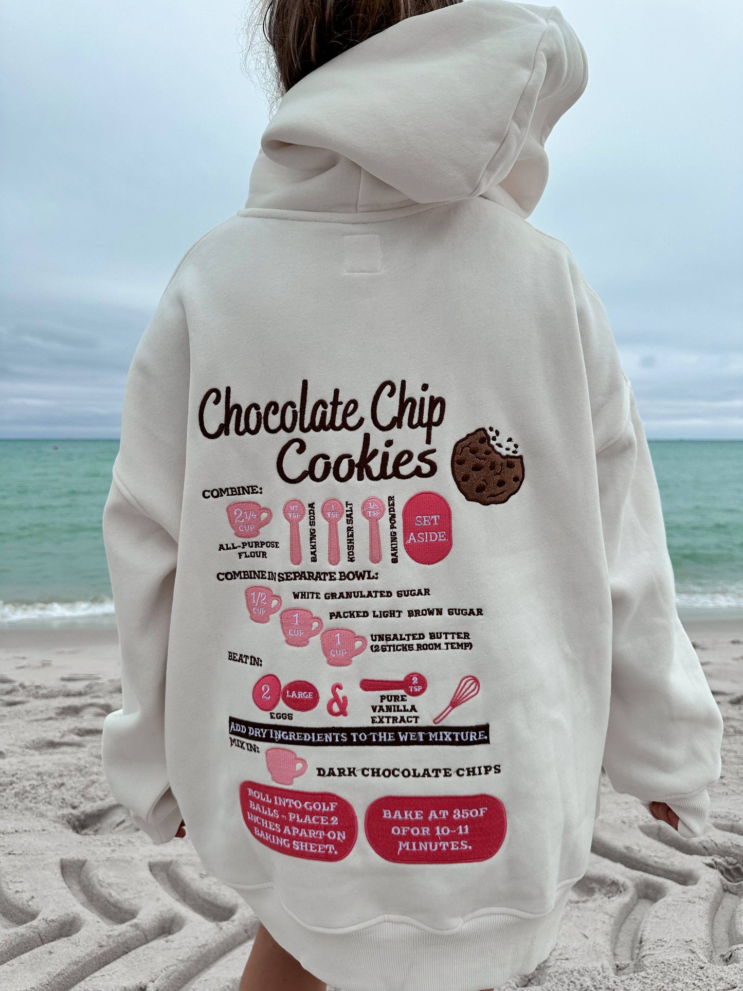 Ivory Chocolate Chip Cookie Recipe Embroider Hoodie: Seashell Ivory / Small