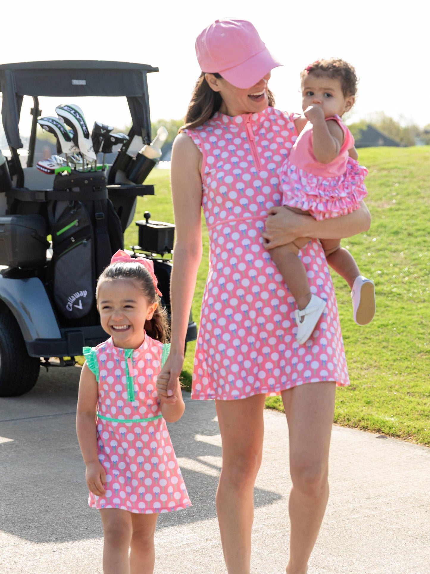 Girls Pink Tee Time Golf Flutter Sleeve Active Dress & Bike Short Set