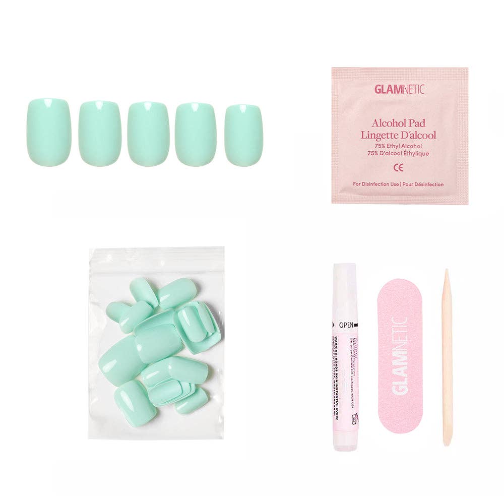 Soft Teal Press-On Nails | Short Squoval Solid Nail