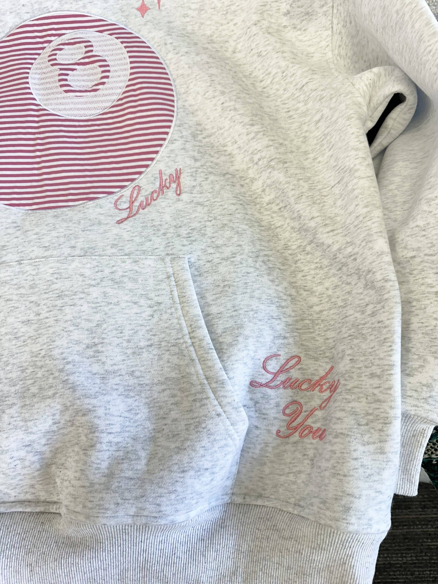 Pearl Grey Lucky You 8 Ball Embroider Hoodie: Pearl Grey / Small