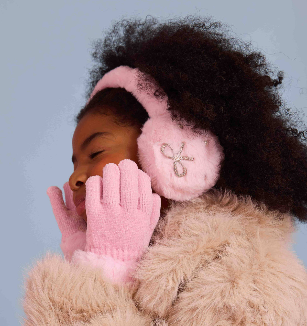 Rhinestone and Pearl Ear Muff and Gloves Set