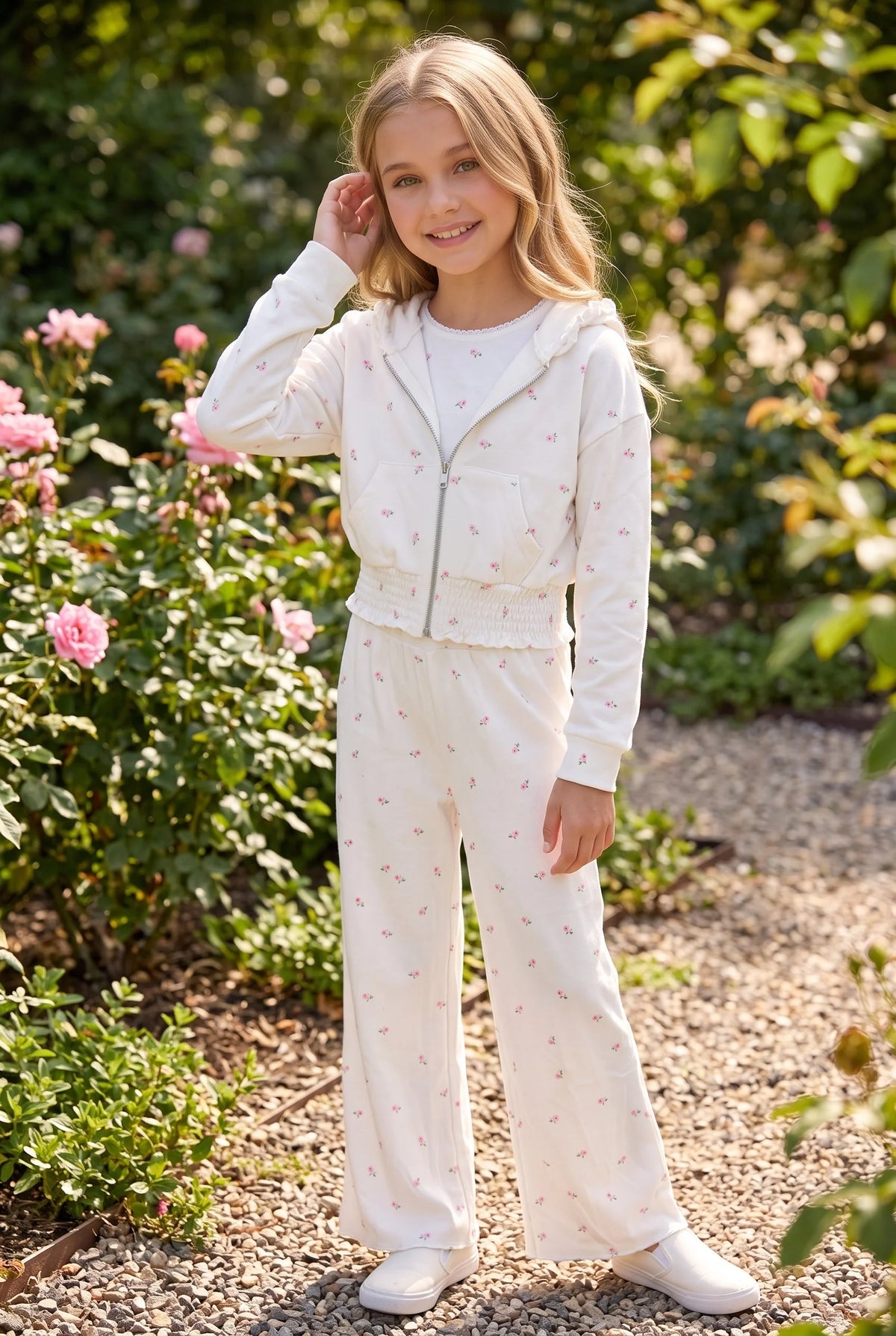 FBZ Ivory Rosebud Zip Hoodie for Tween Girls
