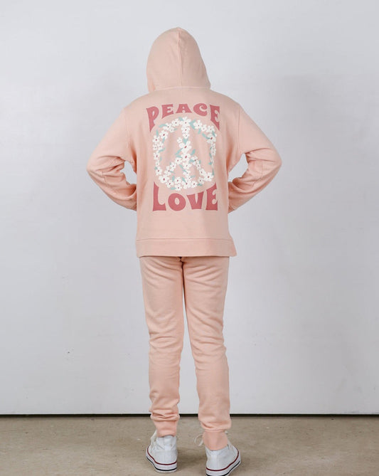 PEACE AND LOVE HOODIE:FADED PINK