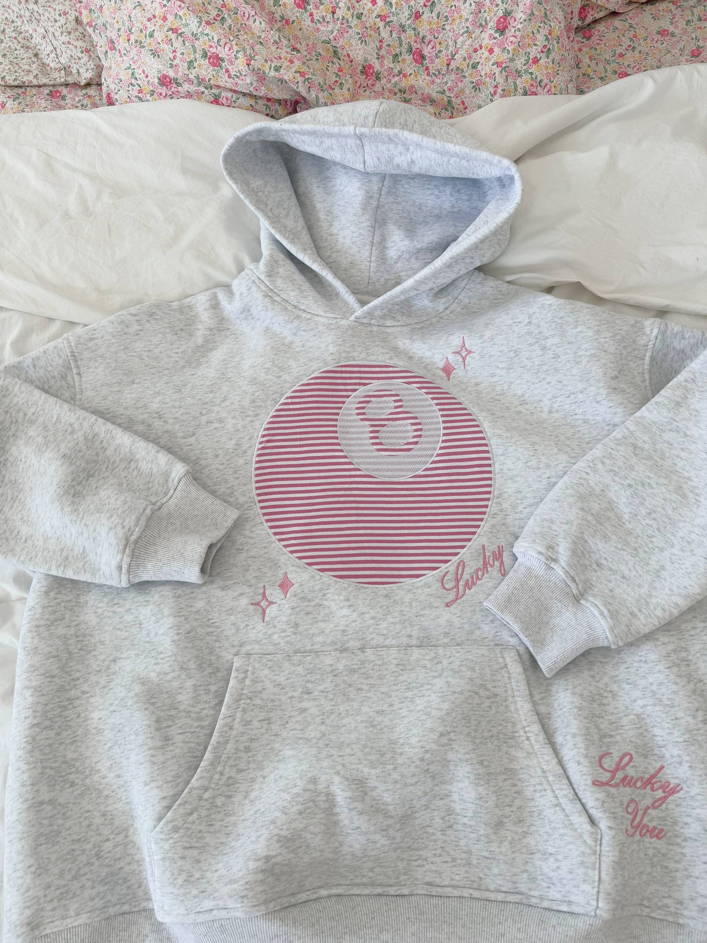 Pearl Grey Lucky You 8 Ball Embroider Hoodie: Pearl Grey / Medium