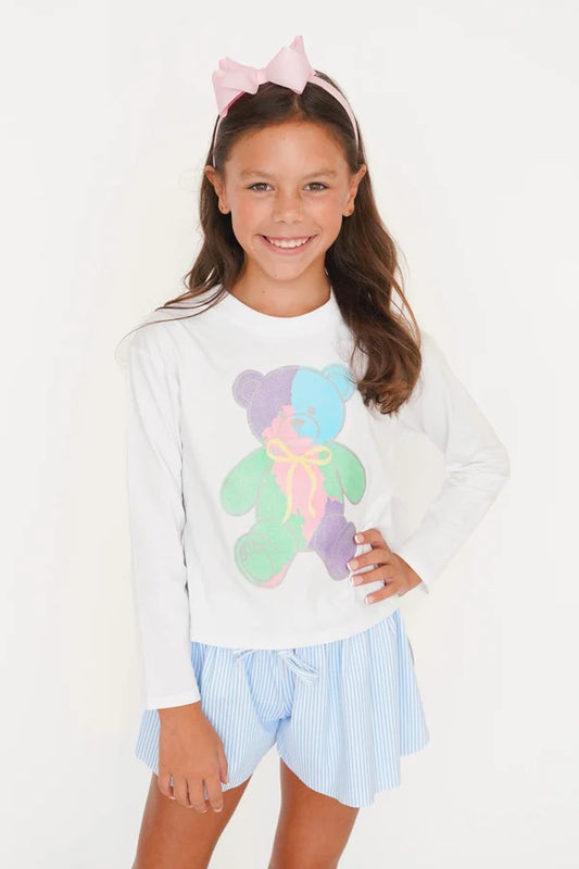 Glitter Bear White Long Sleeve Boxy