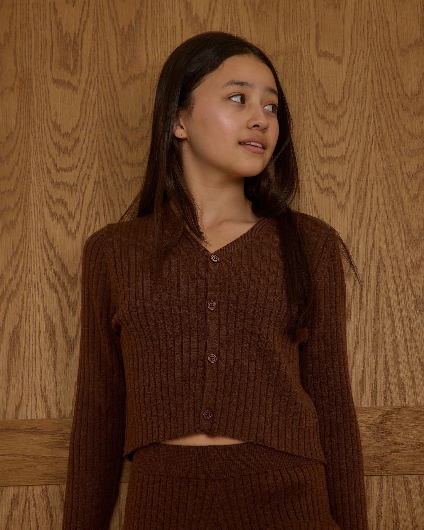Long Sleeve Knit Button Top | Brown