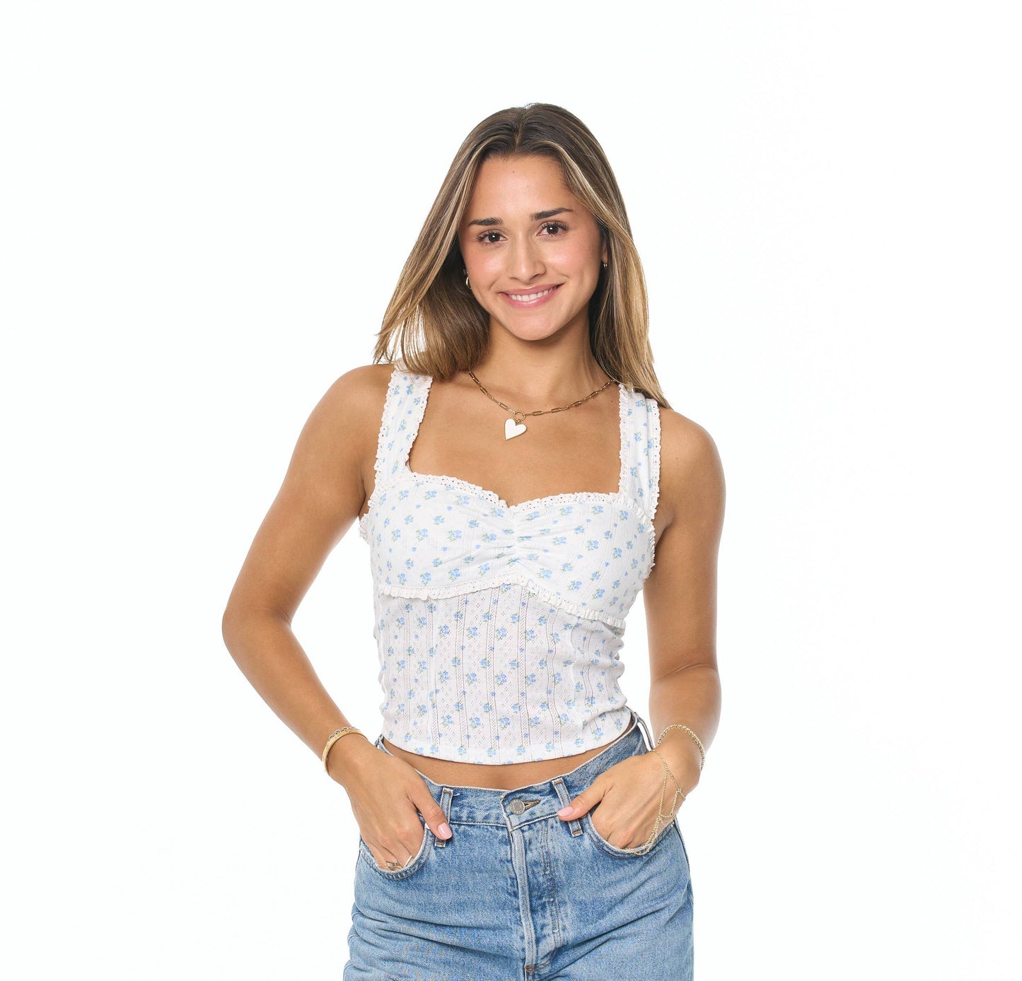Junior Floral Printed Wide Strap Tank Top