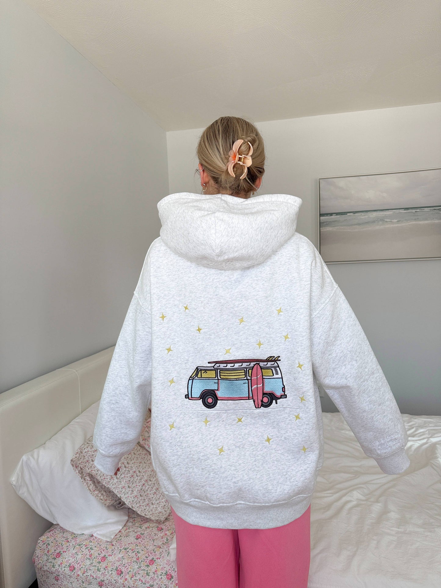 Pearl Grey Star Van Embroider Hoodie: Pearl Grey / Medium