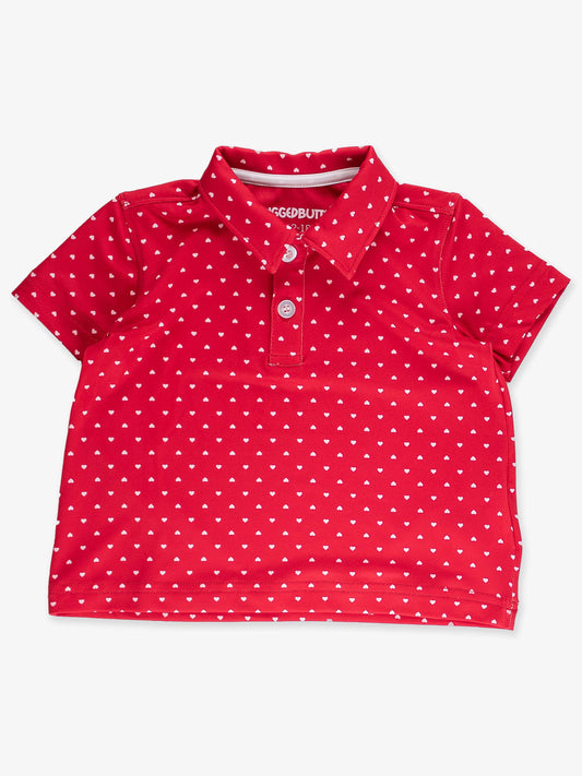 Boys Red Heart Polka Dot Knit Short Sleeve Performance Polo
