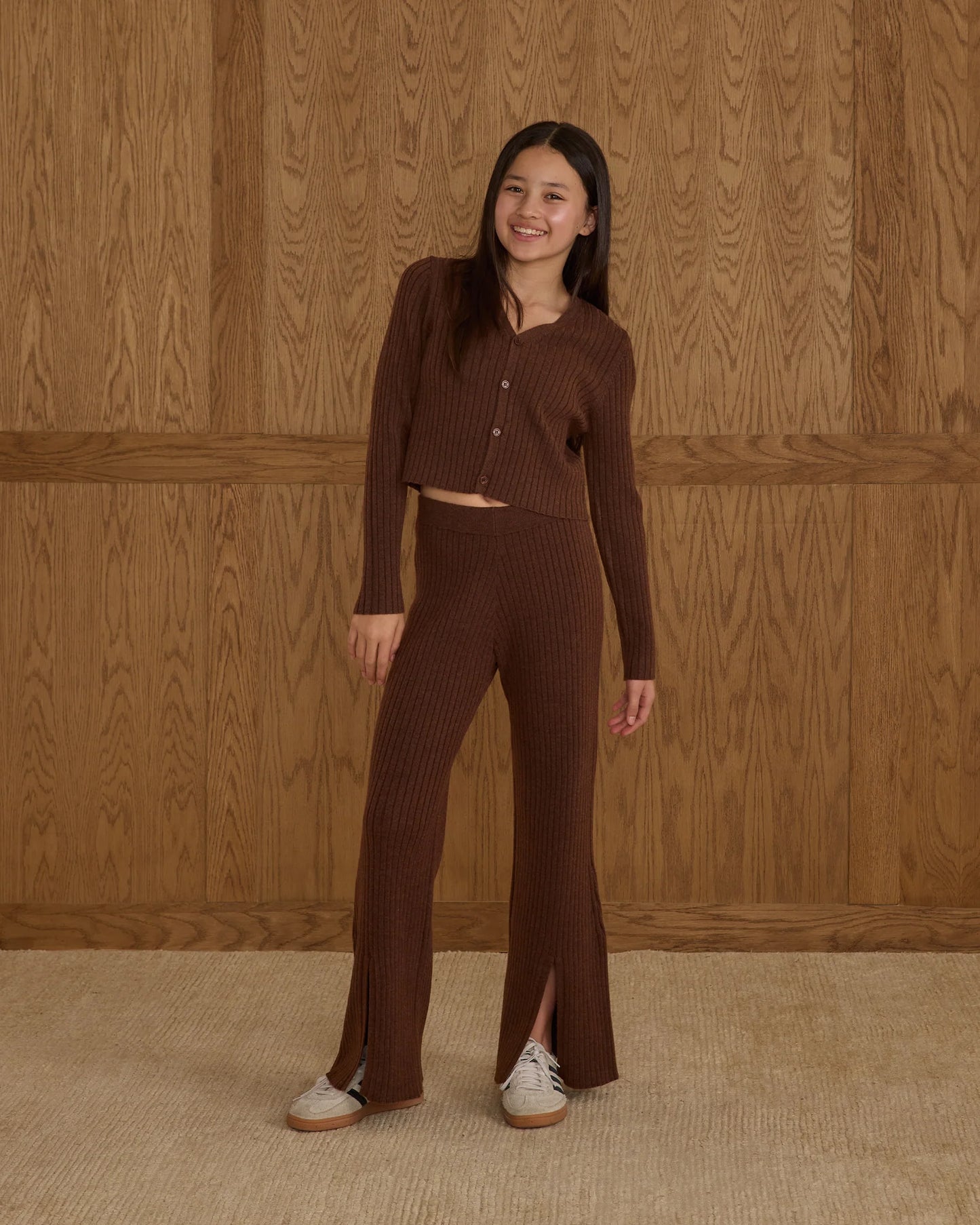 Long Sleeve Knit Button Top | Brown