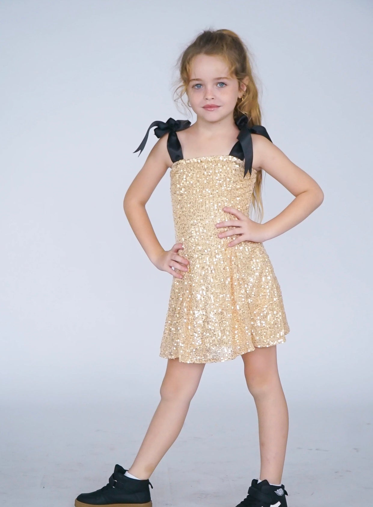 FLOWERS BY ZOE GOLD NET SEQUIN DRESS