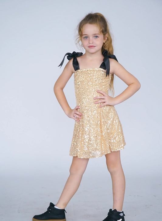 FLOWERS BY ZOE GOLD NET SEQUIN DRESS