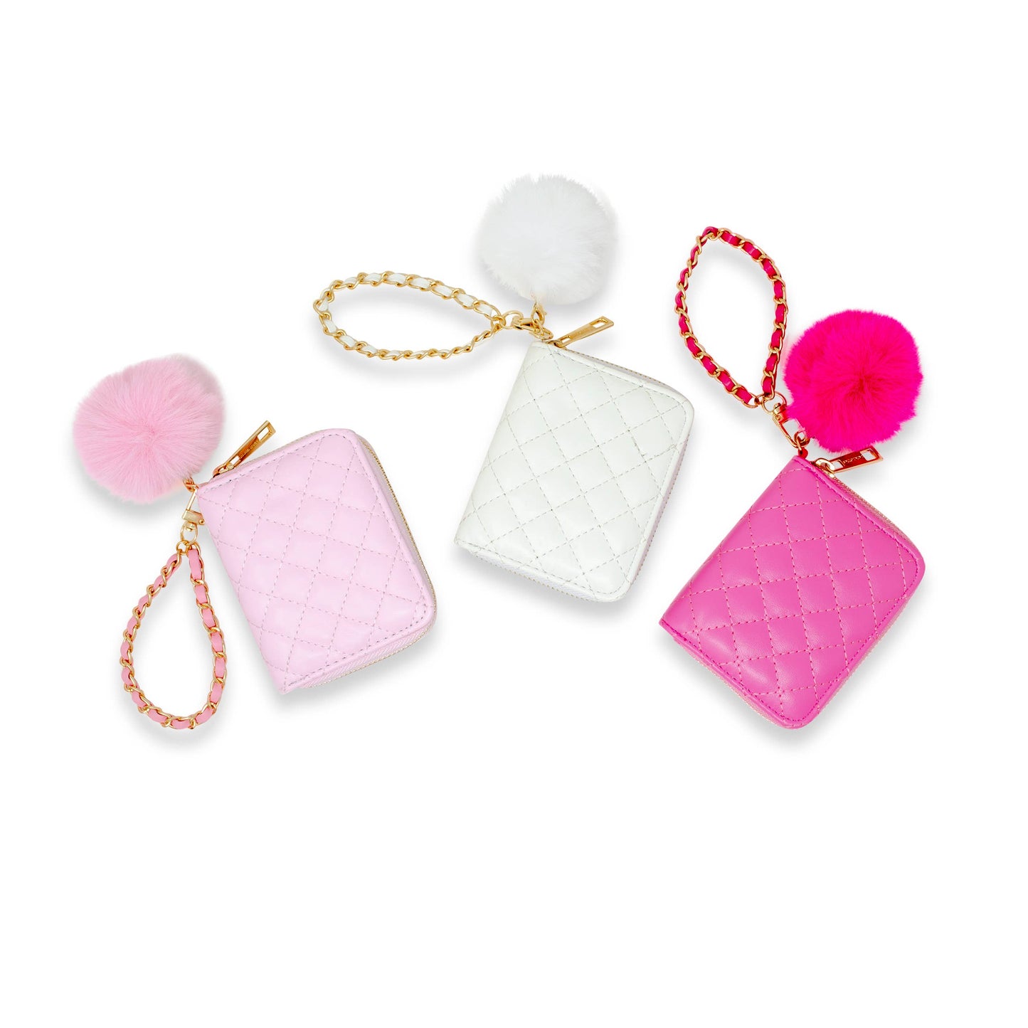 Quilted Chain Strap Wallet with Pom-Pom