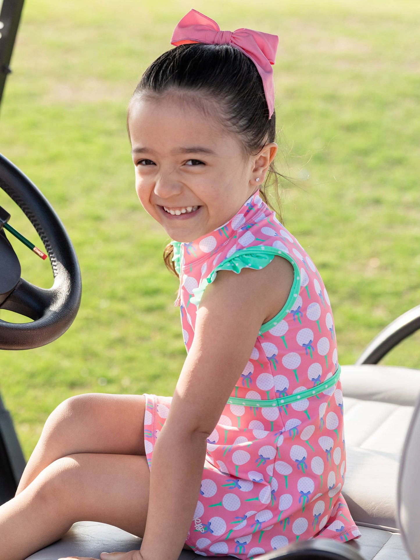 Girls Pink Tee Time Golf Flutter Sleeve Active Dress & Bike Short Set