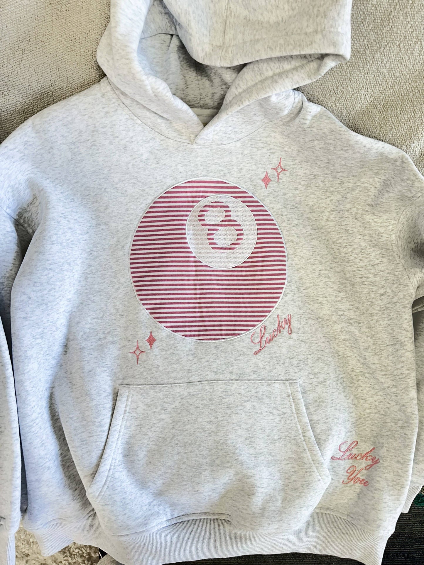 Pearl Grey Lucky You 8 Ball Embroider Hoodie: Pearl Grey / XS