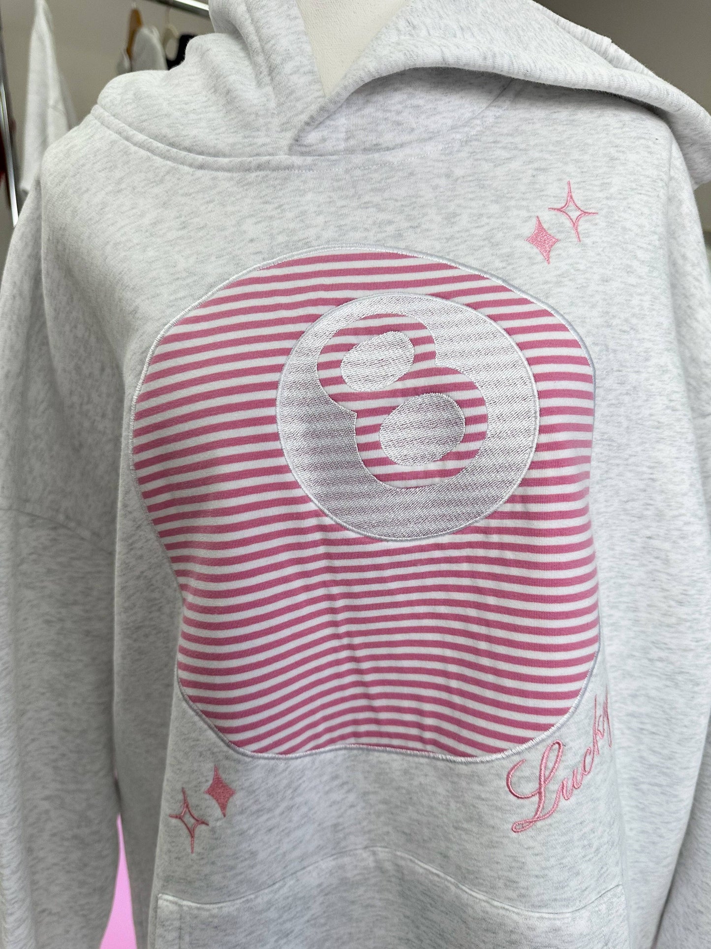 Pearl Grey Lucky You 8 Ball Embroider Hoodie: Pearl Grey / XS