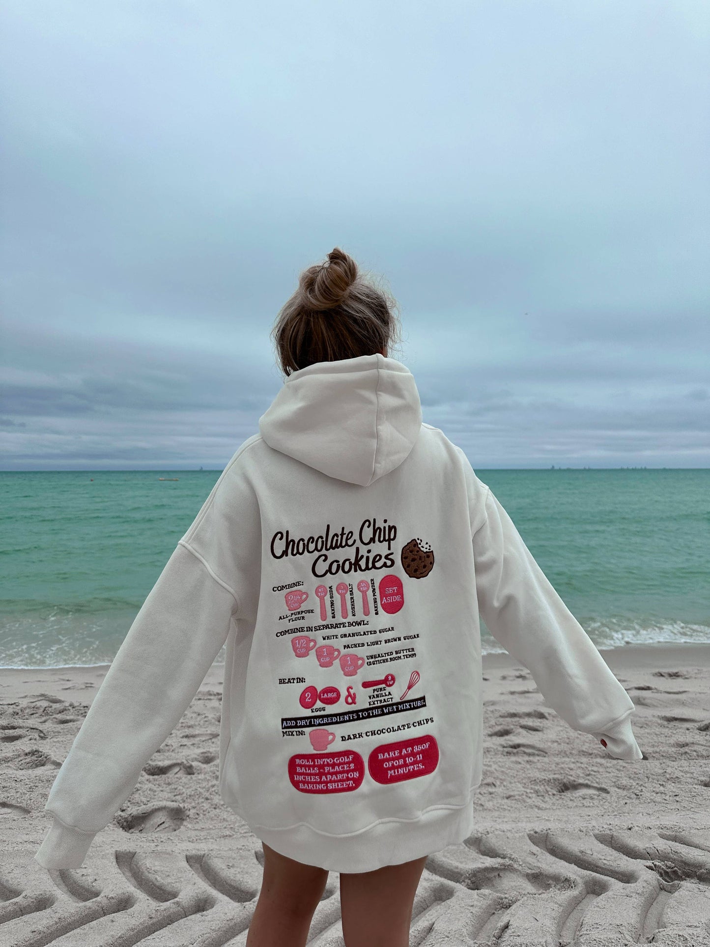 Ivory Chocolate Chip Cookie Recipe Embroider Hoodie: Seashell Ivory / Small